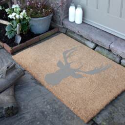 Grey Country Stag's Head Doormat - Stag Non Slip Floor Mat Home Decor Extra Large Indoor Outdoor Animal 90cm X60cm - thumbnail 1