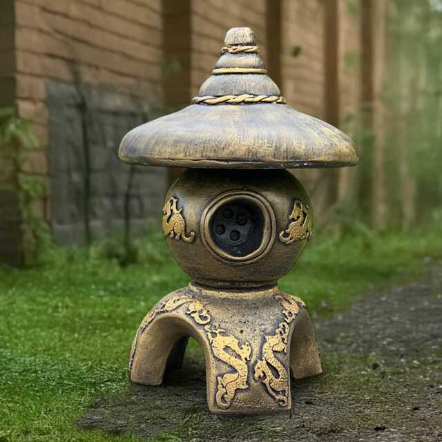 stone Bronze Pagoda Figurine Concrete Lantern Ornament Cement Asian Sculpture Pagoda Lover Gift Handmade Decoration Lover - image 1