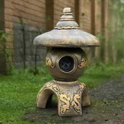 stone Bronze Pagoda Figurine Concrete Lantern Ornament Cement Asian Sculpture Pagoda Lover Gift Handmade Decoration Lover - thumbnail 1