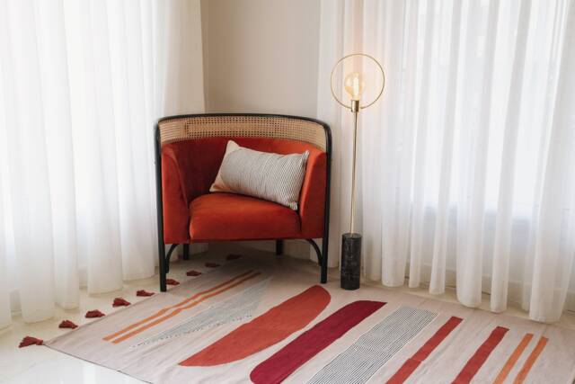 Modern Flatwoven Cotton Kilim Rug Beige Burnt Orange Copper Coral Art Deco 8x10Ft 5x8 6x9 9x12 Ancient Egypt Living Room Area Tassels - image 1