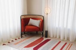 Modern Flatwoven Cotton Kilim Rug Beige Burnt Orange Copper Coral Art Deco 8x10Ft 5x8 6x9 9x12 Ancient Egypt Living Room Area Tassels - thumbnail 1