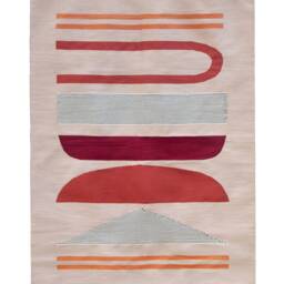 Modern Flatwoven Cotton Kilim Rug Beige Burnt Orange Copper Coral Art Deco 8x10Ft 5x8 6x9 9x12 Ancient Egypt Living Room Area Tassels - thumbnail 2