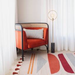 Modern Flatwoven Cotton Kilim Rug Beige Burnt Orange Copper Coral Art Deco 8x10Ft 5x8 6x9 9x12 Ancient Egypt Living Room Area Tassels - thumbnail 3