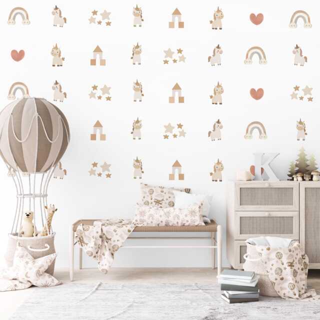 Unicorn Wall Decals Neutral Nursery Decor Boho Rainbow Stickers Baby Girl Peel & Stick - image 1