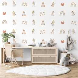 Unicorn Wall Decals Neutral Nursery Decor Boho Rainbow Stickers Baby Girl Peel & Stick - thumbnail 3