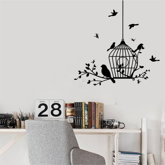 Bird Cage Branch - 0704 Vinyl Wall Art, Decal, Sticker, Transfer, Mural, Decor, Rent Friendly, Interior, Exterior, Full Removable - image 1