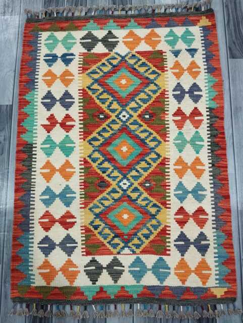 Tribal Kilim Rug, Handmade Artisan Afghan Turkish Scandinavian Navajo Bohemian Flatweave Wool Rug 117x83 cm - image 1