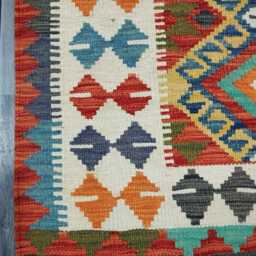 Tribal Kilim Rug, Handmade Artisan Afghan Turkish Scandinavian Navajo Bohemian Flatweave Wool Rug 117x83 cm - thumbnail 2