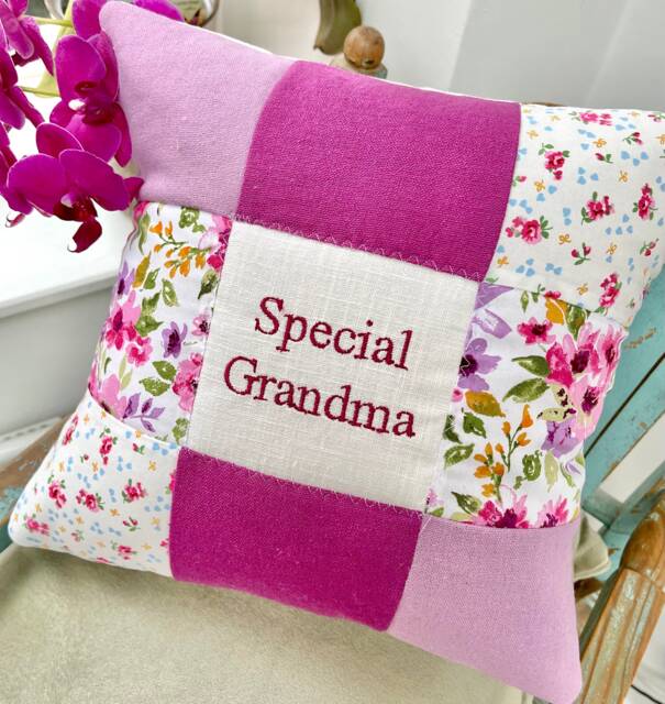 Handmade Embroidered Floral Patchwork Cushion - Special Grandma Gift- Mother's Day Gift - image 1