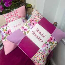 Handmade Embroidered Floral Patchwork Cushion - Special Grandma Gift- Mother's Day Gift - thumbnail 3