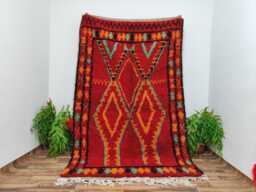 Red Beni Ourain Rug Authentic Moroccan Wool Rug, Handmade - thumbnail 1