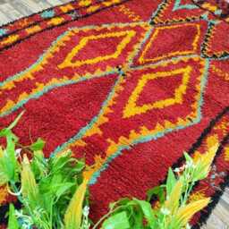 Red Beni Ourain Rug Authentic Moroccan Wool Rug, Handmade - thumbnail 4