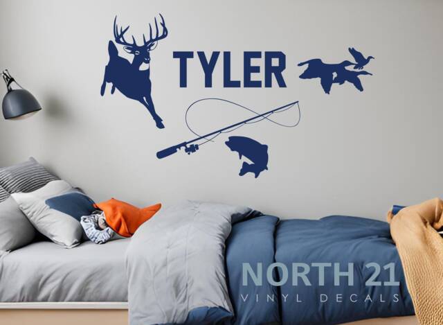 Custom Hunting & Fishing Wall Decal - Kids Nursery Boys Decal, Personalized Name Decor - image 1