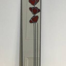 Poppy 3 in Red Mackintosh Style Stained Glass Effect Mirror Handmade Gift Catfish Glass Art Nouveau 10x40cm - thumbnail 3