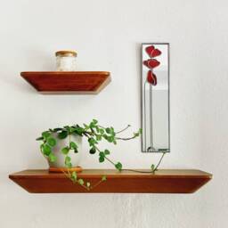 Poppy 3 in Red Mackintosh Style Stained Glass Effect Mirror Handmade Gift Catfish Glass Art Nouveau 10x40cm - thumbnail 2