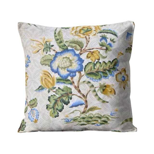 Schumacher Fabrics, Abloom, Blue, Yellow, Green & Beige Floral Linen Cotton Mix Cushion Cover, Throw Pillow Homeware Decor - image 1
