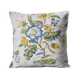 Schumacher Fabrics, Abloom, Blue, Yellow, Green & Beige Floral Linen Cotton Mix Cushion Cover, Throw Pillow Homeware Decor