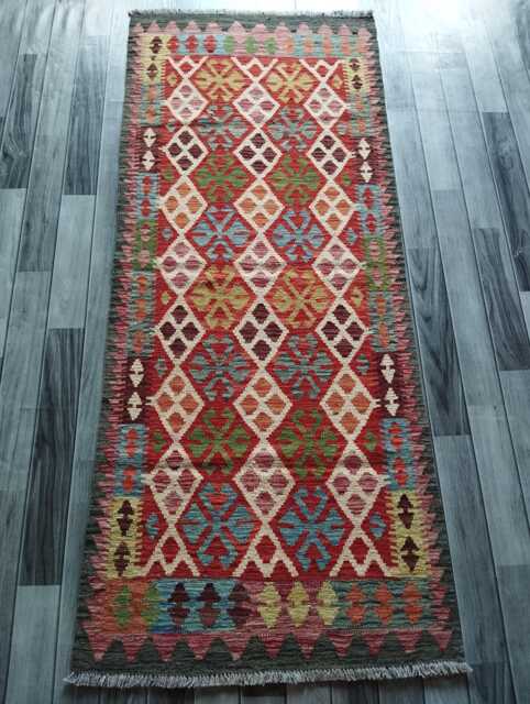 Runner Rug Multicolour, Handmade Artisan Afghan Turkish, Scandinavian, Navajo, Bohemian, Wool Flatweave Kilim 199x83 cm - image 1