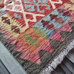 Runner Rug Multicolour, Handmade Artisan Afghan Turkish, Scandinavian, Navajo, Bohemian, Wool Flatweave Kilim 199x83 cm - thumbnail 3