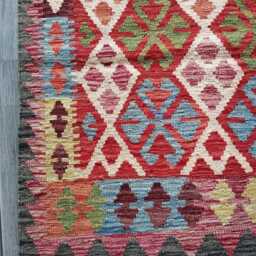Runner Rug Multicolour, Handmade Artisan Afghan Turkish, Scandinavian, Navajo, Bohemian, Wool Flatweave Kilim 199x83 cm - thumbnail 2
