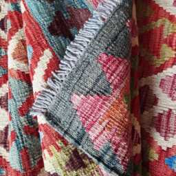 Runner Rug Multicolour, Handmade Artisan Afghan Turkish, Scandinavian, Navajo, Bohemian, Wool Flatweave Kilim 199x83 cm - thumbnail 4