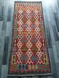 Runner Rug Multicolour, Handmade Artisan Afghan Turkish, Scandinavian, Navajo, Bohemian, Wool Flatweave Kilim 199x83 cm - thumbnail 1