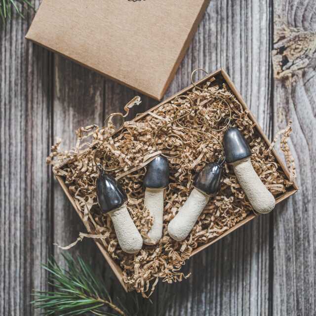 Christmas Mushrooms With Hooks Ceramic Vintage Tree Ornaments, Handmade Stinkhorn - image 1