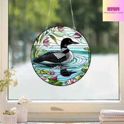 Loon Bird Acrylic Window Hanging Faux Stained Glass Art - thumbnail 2
