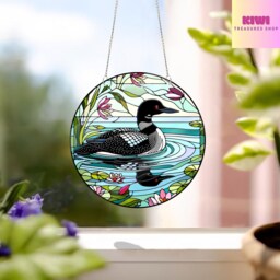 Loon Bird Acrylic Window Hanging Faux Stained Glass Art - thumbnail 1