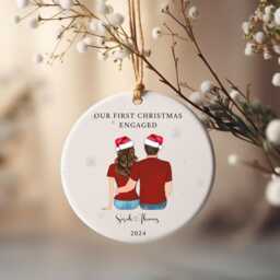 Our First Christmas Engaged Bauble, Custom Engagement Gifts, Gifts For Fiancee - thumbnail 1