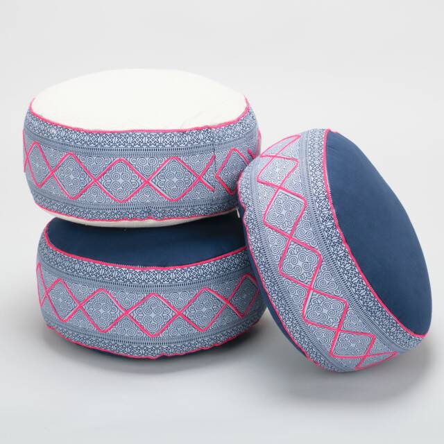 Hmong Hill Tribe Textile Zafu Ottoman, Hemp & Kapok Filled Meditation Cushion - image 1