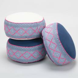 Hmong Hill Tribe Textile Zafu Ottoman, Hemp & Kapok Filled Meditation Cushion - thumbnail 1