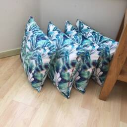 Handmade Double Sided White Green Tropical Palm Leaf Velvet Exotic Botanical Pillow Sham Cushion Cover - thumbnail 4