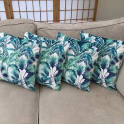 Handmade Double Sided White Green Tropical Palm Leaf Velvet Exotic Botanical Pillow Sham Cushion Cover - thumbnail 2