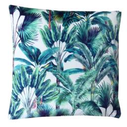Handmade Double Sided White Green Tropical Palm Leaf Velvet Exotic Botanical Pillow Sham Cushion Cover - thumbnail 3