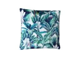 Handmade Double Sided White Green Tropical Palm Leaf Velvet Exotic Botanical Pillow Sham Cushion Cover - thumbnail 1