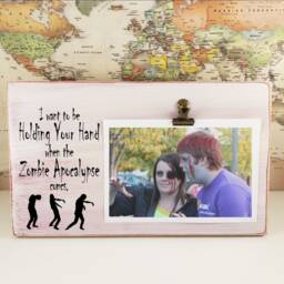 Zombie Apocalypse Picture Frame, Personalized Photo Holder, Clip, Halloween Funny Gift For Boyfriend Or Girlfriend - thumbnail 2