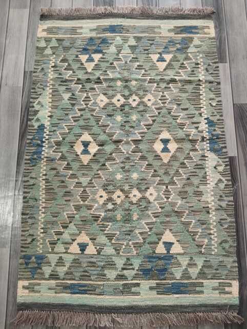 Kilim Rug Turquoise, Handmade Artisan Afghan Turkish Persian Qashqai Kilim, Moroccan Navajo Bohemian Natural Wool Flatweave 125x81 cm - image 1