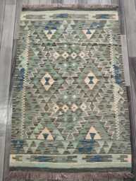 Kilim Rug Turquoise, Handmade Artisan Afghan Turkish Persian Qashqai Kilim, Moroccan Navajo Bohemian Natural Wool Flatweave 125x81 cm - thumbnail 1