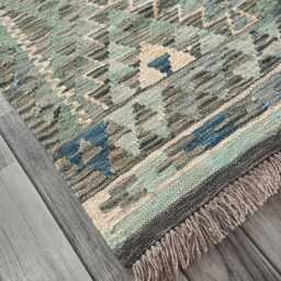 Kilim Rug Turquoise, Handmade Artisan Afghan Turkish Persian Qashqai Kilim, Moroccan Navajo Bohemian Natural Wool Flatweave 125x81 cm - thumbnail 3
