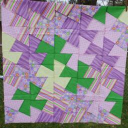 Unfinished Quilt Top Ready To Lap Throw Baby Girl Blanket Purple Green Pink Twister - thumbnail 1