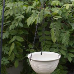 Large White Ceramic Hanging Planter, Wheel Thrown Pottery Flower Pot, Gardener Gift, Patio Decor - thumbnail 3
