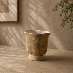 Rustic Ceramic Plant Pot, Distressed Planter, Petal Shaped Textured Sage Green Planter With Drainage, Country Style Home Decor Gift - thumbnail 3