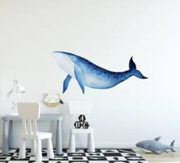 Blue Whale Wall Decal Ocean Sea Life Removable Fabric Sticker - thumbnail 1
