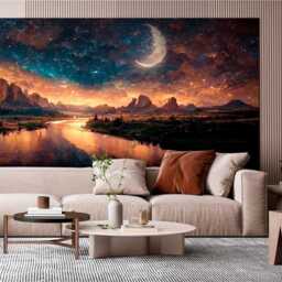Night & Moon Backdrop Wall Mural For Living Room Magic Sky Decals Bedroom Wallpaper Customizable Removable - thumbnail 3