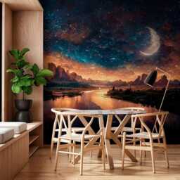Night & Moon Backdrop Wall Mural For Living Room Magic Sky Decals Bedroom Wallpaper Customizable Removable - thumbnail 2