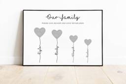 Personalised Family Balloon Wall Print - Custom Name -Home Decor Mother's Day Gift Father's New Home - thumbnail 1