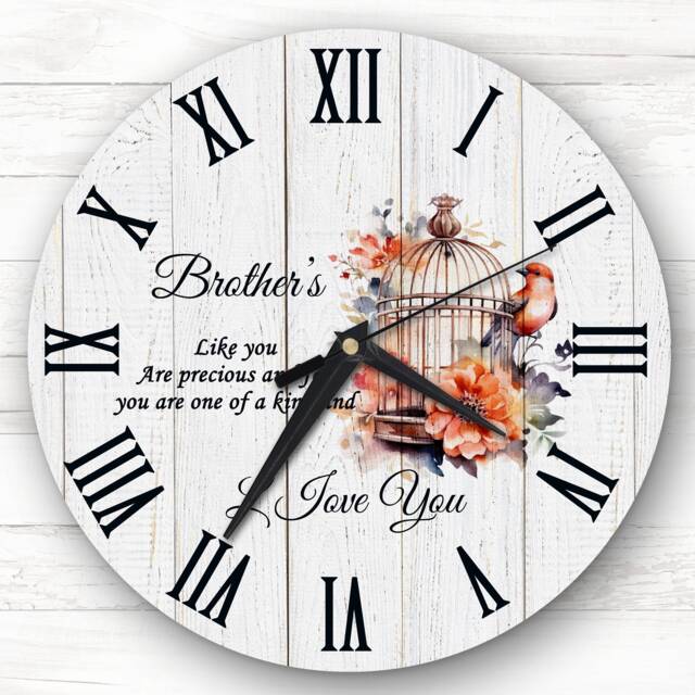 Wood Effect Brother Floral Bird Cage Personalised Gift Clock - image 1