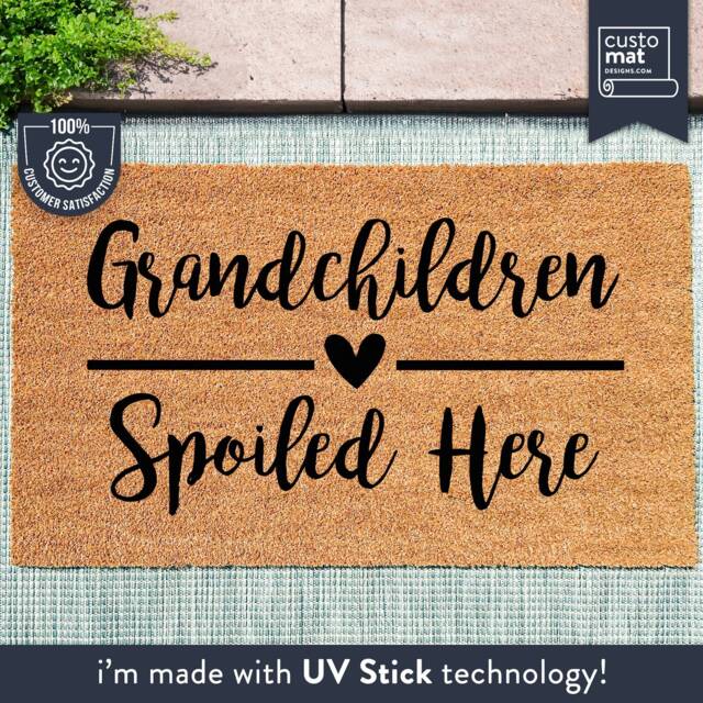 Grandchildren Spoiled Here - Personalized Family Doormat Custom Coir Door Mat Housewarming Gift - image 1