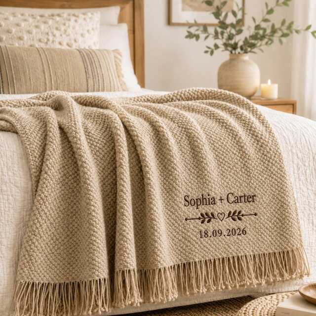 Personalized Embroidered Knitted Throw Blanket, Custom Couple Name Wedding Shower Gift, Newlywed & Anniversary Cozy Blanket - image 1